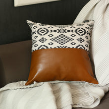 Load image into Gallery viewer, Boho Handcrafted Vegan Faux Leather Square Abstract Geometric Throw Pillow Cover
